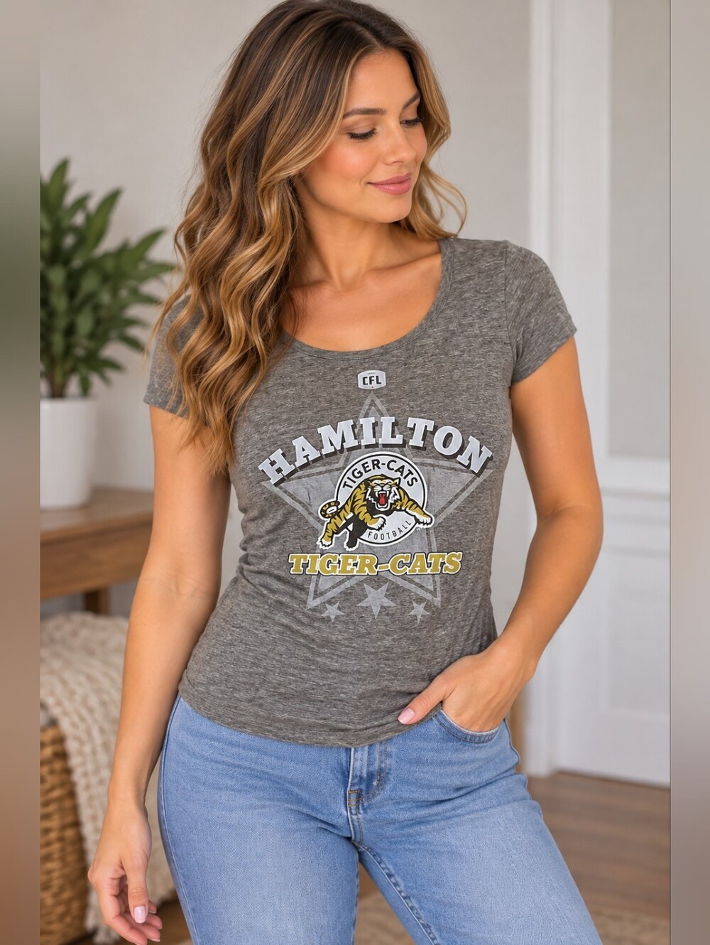 Hamilton Tiger-Cats CFL Sogo Women's Grey Graphic T-Shirt
